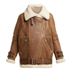 Vintage Brown B3 RAF Aviator Jacket for Women – Faux Fur Sheepskin Bomber Style