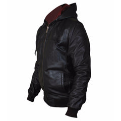 Men's Leather Casual Biker Bomber Hooded Leather Jacket Fit Style