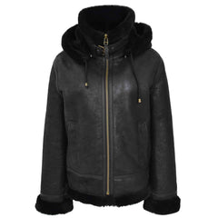 Women's Genuine Sheepskin B3 Bomber Jacket – Naomi Black Hooded Style