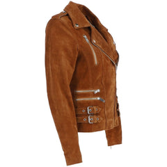 Women's Vintage Brown Suede Biker Jacket – 90s Style Handmade Leather Coat, Fully Lined, Perfect Gift