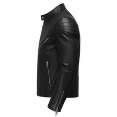 Chaqueta Biker de Cuero de Oveja Negra para Hombre – Estilo Moto Ajustado | Regals Leather