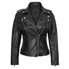 Regals Leather Women's Black Leather Biker Style Jacket With Removable Hood
