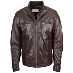 Men's Standing Collar Biker Leather Jacket Tony Brown Every Season Gift For Him