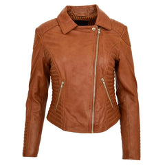 Women’s Soft Lambskin Leather Moto Jacket – Anna Tan Cross Zip Design