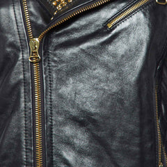 Pierre Balmain Studded Biker Jacket | Black Genuine Leather Designer Moto Coat