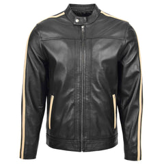 Clyde Black Men’s Leather Jacket – Classic Biker Style with Stripes
