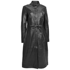 Women’s Duster Long Black Trench Coat – Full-Length Genuine Leather Coat for Women