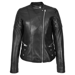 Women's Real Leather Biker Jacket Classic Cross Zip Style Molly Black
