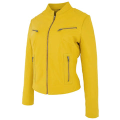 Women’s Yellow Leather Jacket – Becky Standing Collar Genuine Nappa Leather