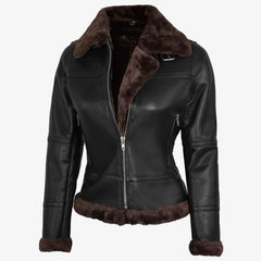 Genuine Leather Shearling Bomber Jacket Women | RAF B3 Aviator Flying Biker Style | Cozy Winter Coat