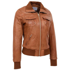 Women's Leather Classic Bomber Jacket – Motto Tan Genuine Leather Coat