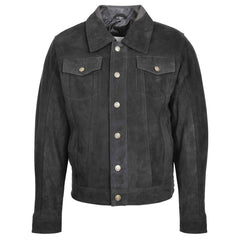 Men’s Real Suede Trucker Harrington Jacket – Daryl Black Leather Jacket