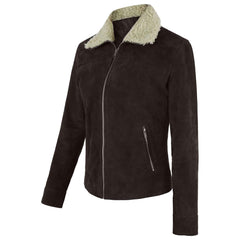 Women's Suede Leather Jacket with Sherpa Collar – Warm Winter Biker Coat by Regals Leather