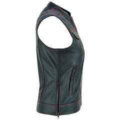 Best Quality Women's Cowhide Leather Vests – with Side Zippers & Paisley Lining Red Heart Stitching Women's Leather Vests