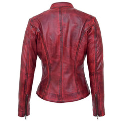 Women’s Burnt Red Leather Jacket – Becky Standing Collar Design