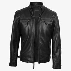 Johnson Men’s Quilted Biker Black Leather Jacket – Premium Motorcycle Style | Regals Leather