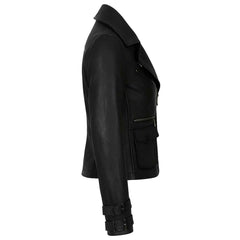 Women’s Black Leather Jacket – Genuine Sheepskin Motorcycle Jacket for Ladies