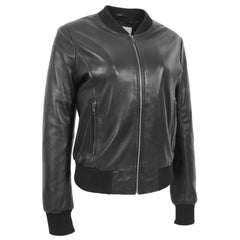Women's Genuine Leather Bomber Jacket – Faye Varsity Style Black
