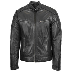 Comfortable Men's Leather Café Racer Biker Jacket Ron Black