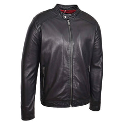 Comfortable Men's Real Leather Casual Biker Style Jacket Rowan Black