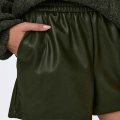 Mid Waist Regular Fit Synthetic Leather Shorts