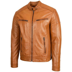 Best Quality Comfortable Men's Leather Cafe Racer Biker Jacket Ron Tan