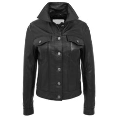 Women’s Black Leather Trucker Jacket – Alma Soft Genuine Sheep Nappa