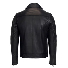 Casual Biker Men’s Hooded Genuine Leather Jacket Black Color