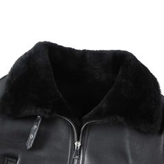 Women's B3 Bomber Jacket – Black Shearling Aviator Coat in Real Sheepskin Leather