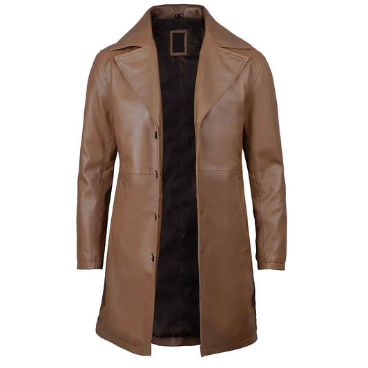 Regals Leather Men's 3/4 Length Brown Genuine Leather Car Coat