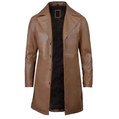 Regals Leather Men's 3/4 Length Brown Genuine Leather Car Coat