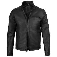 Men's Handmade Black Cowhide Leather Cafe Racer Jacket Regals Leather