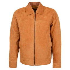 Men’s Real Suede Casual Harrington Jacket – Larry Tan Goat Suede Classic