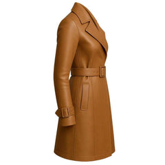 Women’s Genuine Leather Trench Coat – Handmade Long Belted Overcoat, Luxury Classic Outerwear