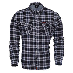 Regals Leather Exo Kevlar-Lined Motorcycle Flannel Shirt Black/White – CE Protective Riding Gear