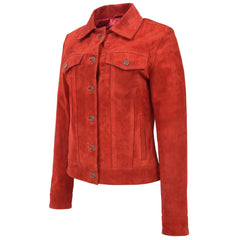 Women's Red Suede Trucker Jacket – Alma Soft Genuine Suede Vintage Style