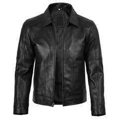 Thomas Men's Harrington Vintage Genuine Lambskin Black Leather Jacket