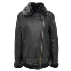 Women's Sheepskin Aviator Pilot Jacket – Lena Black Cross Zip Leather Jacket