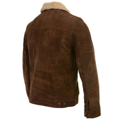 Men’s Vintage Suede Leather Coat with Shearling Lining – Classic Winter Shearling Overcoat