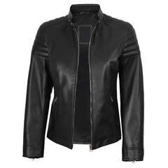 Vintage Women's Black Cafe Racer Lambskin Leather Jacket | Regals Leather