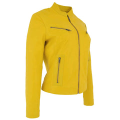 Women’s Yellow Leather Jacket – Becky Standing Collar Genuine Nappa Leather