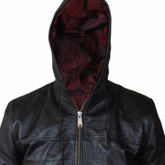 Men's Leather Casual Biker Bomber Hooded Leather Jacket Fit Style