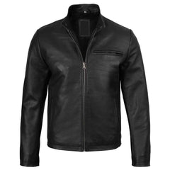 Men's Handmade Black Cowhide Leather Cafe Racer Jacket Regals Leather