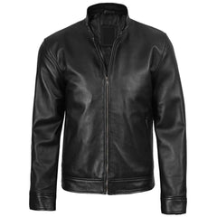 Regals Leather Owen Men's Black Cafe Racer Style Lambskin Leather Jacket