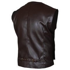 Men's Leather Motorcycle Vest - Brown Sleeveless V-Neck Biker Leather Waistcoats for Men
