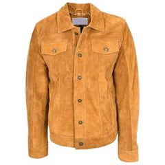 Men’s Real Suede Trucker Jacket – Lee Rider Style Timmy Tan Leather Jacket