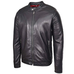 Comfortable Men's Real Leather Casual Biker Style Jacket Rowan Black