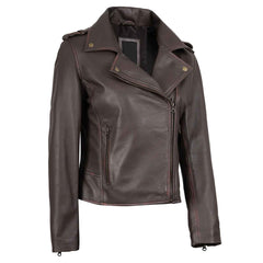 Regals Leather Vintage Women's Dark Brown Asymmetrical Leather Jacket