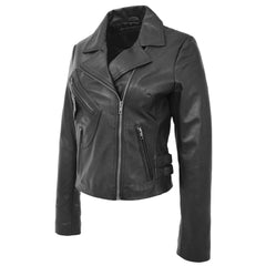 Women’s Black Leather Jacket – Jodie Soft Genuine Nappa with Cross Zip Design