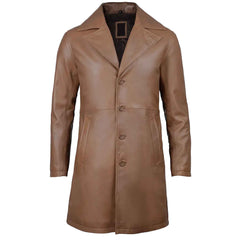 Regals Leather Men's 3/4 Length Brown Genuine Leather Car Coat